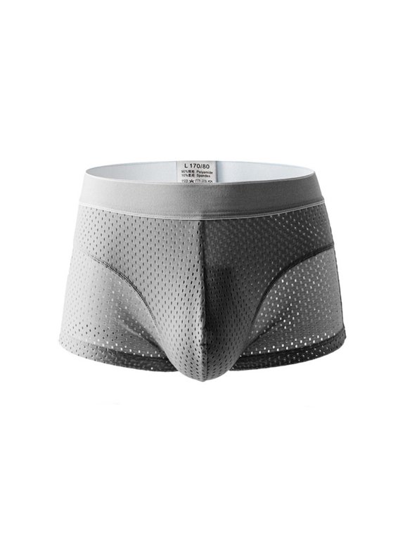 Mens Underwear Ice Silk See Through Boxer Briefs for Men Breathable Super Thin Sheer Trunk Bulge Pouch Boxers Grey, M