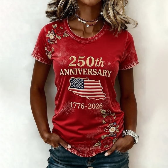 WEIWEN Patriotic Shirts for Women 2026 Trendy Vintage 4th of July Shirts Women Fourth of July Outfits Loose Fitted Summer 250th Anniversary USA Shirt Going Out Tops Red, S