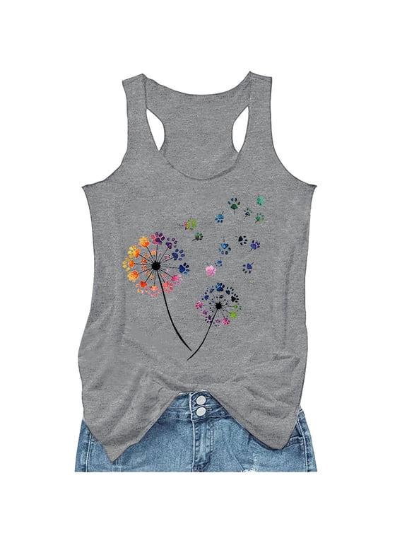 Racerback Tank Tops for Women 2026 Trendy Floral Sunflower Printed Racer Back Workout Sleeveless Camisole Tops for Women Going Out Clothing Womens Tank Top Grey, XL
