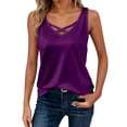 thumbnail image 1 of WEIWEN Satin Silk Tank Tops for Women Criss Cross V Neck Sleeveless Tops Trendy 2026 Metallic Plus Size Summer Camisole Blouses Purple, XXL, 1 of 5