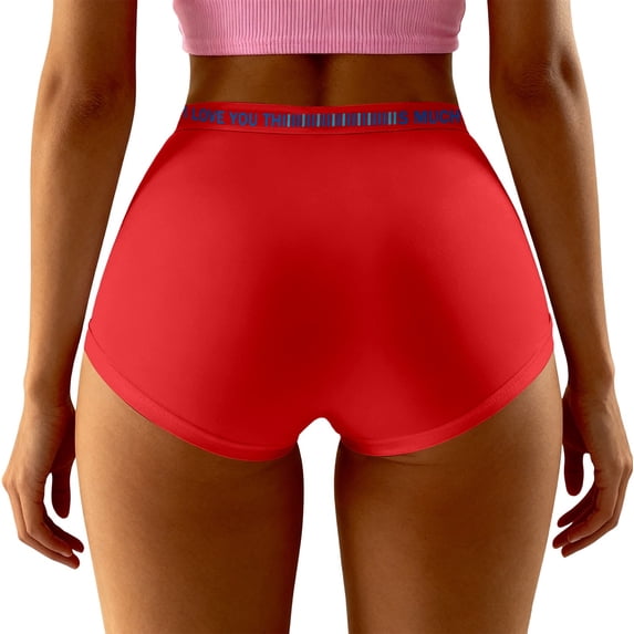 WEIWEN Seamless Underwear for Women High Waisted Bikini Panties for Women Breathable Valentines Day Full Coverage Hipster Briefs Womens Boyshorts Underwear Red, XL