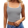 thumbnail image 1 of WEIWEN Spaghetti Strap Tank Top for Women Lace Sleeveless Ribbed Tank Tops Slim Fit Summer Going Out Crop Tops Vest Shirts Grey, M, 1 of 6