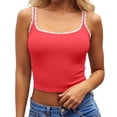 thumbnail image 1 of WEIWEN Spaghetti Strap Tank Top for Women Lace Sleeveless Ribbed Tank Tops Slim Fit Summer Going Out Crop Tops Vest Shirts Red, S, 1 of 5