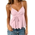 thumbnail image 1 of WEIWEN Spaghetti Strap Tank Tops for Women Flowy Hem Ruffle Bow Tie Wrap Cami Shirts Sleeveless Deep V Neck Camisole Women's Tops Light Pink, XXL, 1 of 6