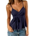 thumbnail image 1 of WEIWEN Spaghetti Strap Tank Tops for Women Flowy Hem Ruffle Bow Tie Wrap Cami Shirts Sleeveless Deep V Neck Camisole Women's Tops Navy, XXL, 1 of 6