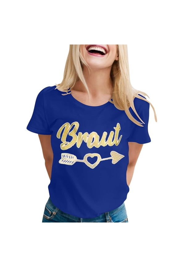 Team Bride Shirts for Women Bride Tees Party Tee Shirts Bridesmaid Tops Outfits for Bride Clothes Blue, XL