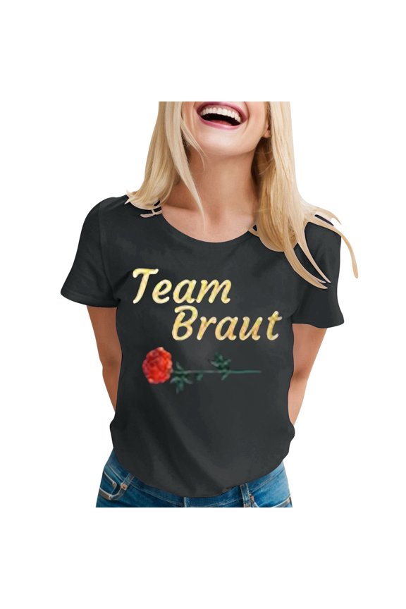 Team Bride T Shirts for Women Flower Wreath Flowers Engagement Gift Womens Summer Tops Going Out Clothing Dark Gray, XXXL