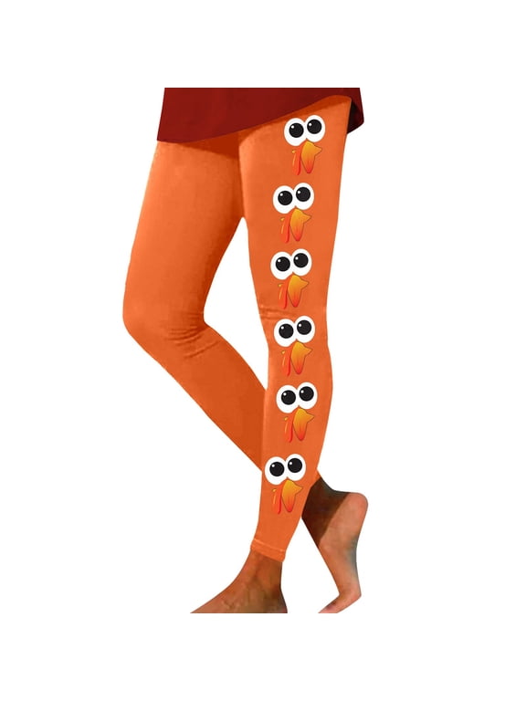 Thanksgiving Leggings for Women Yoga Pants High Waisted Turkey Face Printed Gym Workout Party Tights 2026 Womens Lifting Legging Orange, M