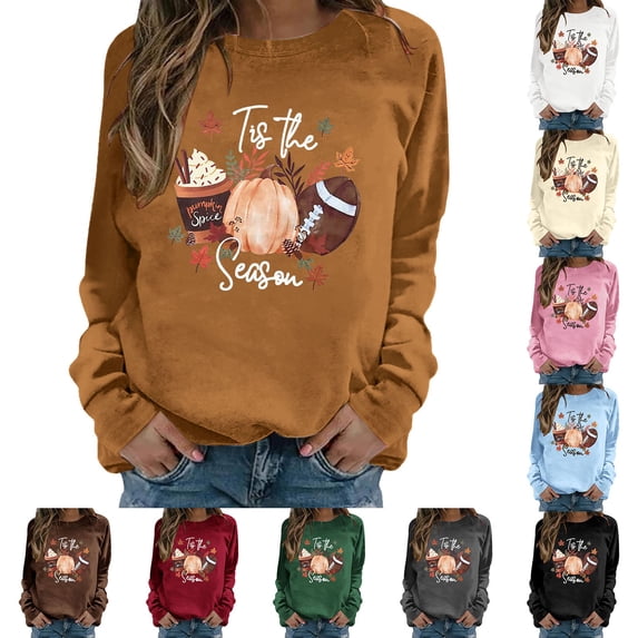 WEIWEN Thanksgiving Sweatshirt for Women Pumpkin Graphic Pullover Halloween Sweaters Funny Long Sleeve Shirts This The Season Tops Womens Fall Fashion Clothing White, L