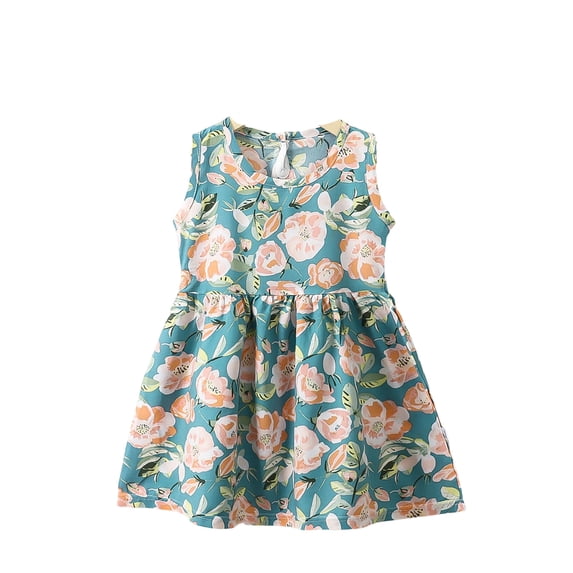 WEIWEN Toddler Girls Dresses Cute Flower Little Girl Sleeveless Summer Princess Dress Cotton Casual Beach Sundress 2 3 4 5 6 7 8 9T Light Blue, 2-3 Years