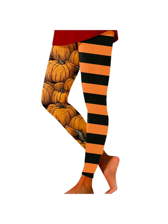 Women Leggings, Halloween Pumpkin Print Pants, Holiday Lifting Gym Legging, Workout Yoga Elastic Trousers, Womens Fall Outfits Navy, S