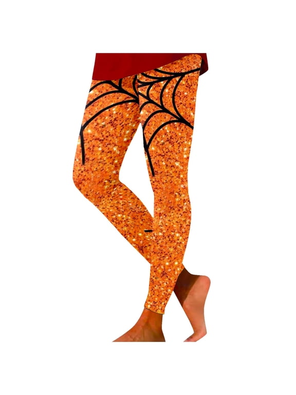 Women Leggings, Halloween Pumpkin Print Pants, Holiday Lifting Gym Legging, Workout Yoga Elastic Trousers, Womens Fall Outfits Watermelon Red, S