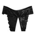 thumbnail image 1 of WEIWEN Women's Crotchless Floral Embroidered Lace Underwear for Women See Through Mesh Strappy Thongs Low Rise G String Cheeky Underpants Black, XXL, 1 of 3