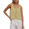 thumbnail image 1 of WEIWEN Womens Tank Tops Ruffled Sheer Lace Sleeveless Going Out Tops for Women Summer Tie Front Scoop Neckline Cropped Vest Shirts Women's Clothing Light Yellow, S, 1 of 5