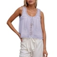 thumbnail image 1 of WEIWEN Womens Tank Tops Ruffled Sheer Lace Sleeveless Going Out Tops for Women Summer Tie Front Scoop Neckline Cropped Vest Shirts Women's Clothing Light Purple, S, 1 of 5