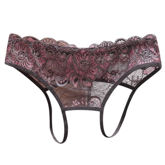 WEIWEN Womens Underwear Lace High Cut Crotchless Thongs for Women See Through Open Crotch Hipster Briefs High Waist G String Cutout Panties Grey, One Size