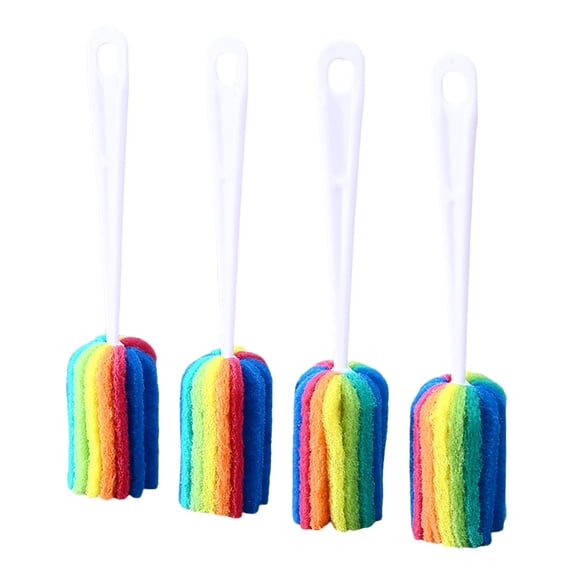 WEIXF 4PCS Soft Hanging Sponge Cleaning Brush Cleaner With Long Handle Cup Feeding Bottle Scrubber Washing Brushes For Coffee Glasses Kitchen Sponge with Handle Forever Sponge with Soap Holder Kitchen
