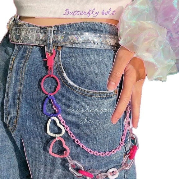 WEIXF Acrylic Heart Ring Pendant Pants Chain For Women Punk Trousers Key Chains Jean Keychain Hiphop Accessories Jewelry Rings for Teens Ring Quirky Rings Cute Teen Rings Pack of Rings for