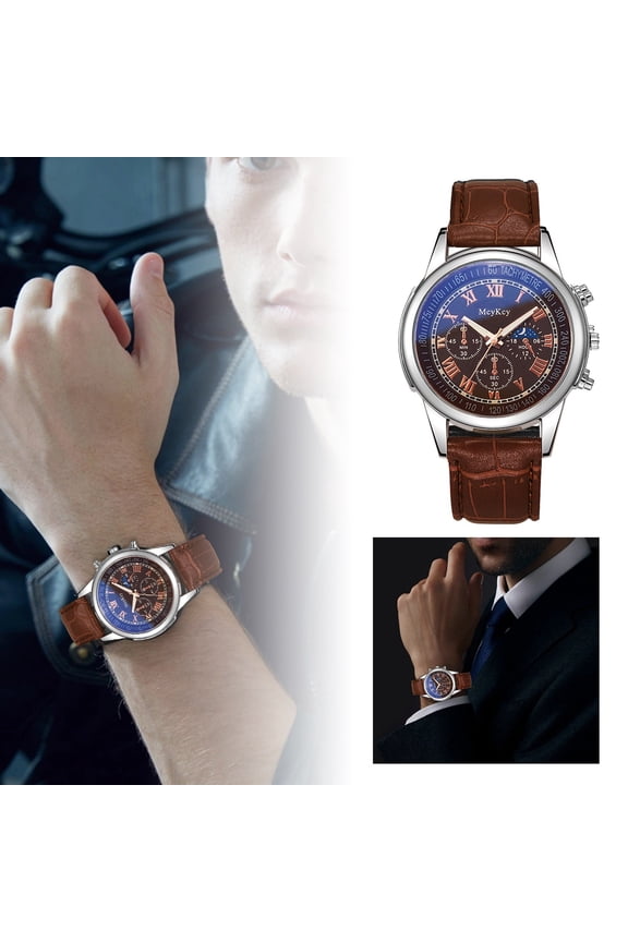 Mcykcy Men's Business Quartz Sports Watch With Casual Leather Strap Watch Leather Band Minimal Digital Watch Countdown Timer Watch Men's Digital Watch Water Proof Digital Watch Ae1200 Wrist