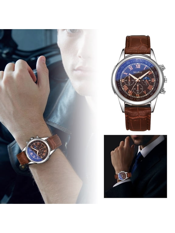Mcykcy Men's Business Quartz Sports Watch With Casual Leather Strap Watch Leather Band Minimal Digital Watch Countdown Timer Watch Men's Digital Watch Water Proof Digital Watch Ae1200 Wrist