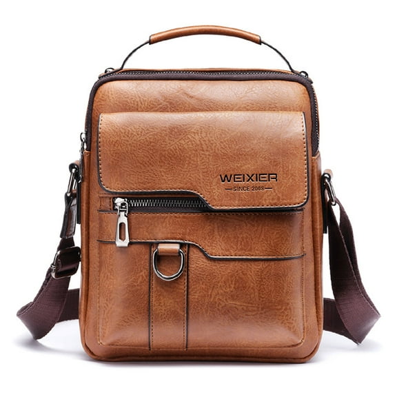 WEIXIER Men's Crossbody Bag Leather Small Business Shoulder Handbag for IPad 9.7", Light Brown