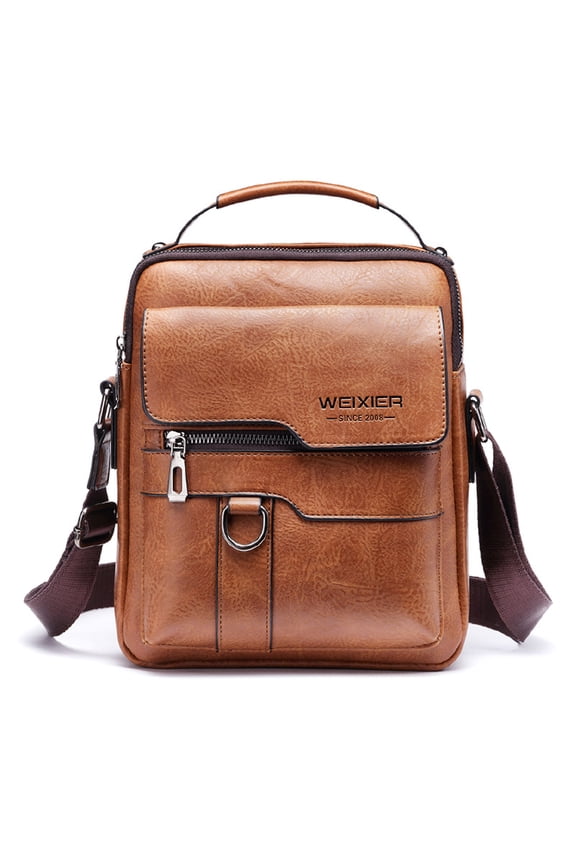 Men's Crossbody Bag Leather Small Business Shoulder Handbag for IPad 9.7", Light Brown