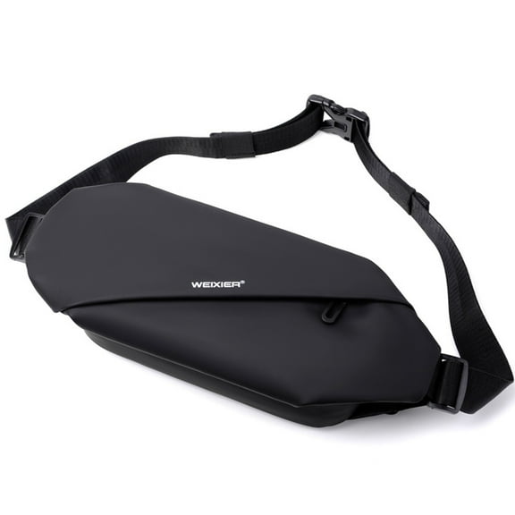 WEIXIER Men's Waterproof Fanny Pack with 4 Zipper Pockets Sports Waist Bag Carrying All Phones, Black