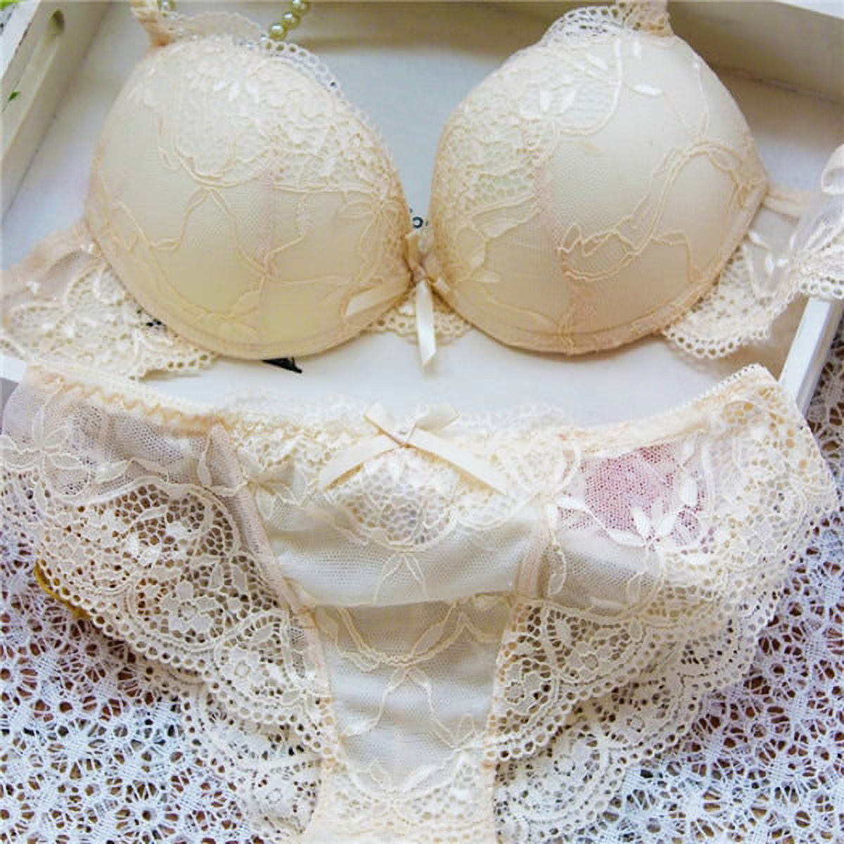 New Women Cute Sexy Underwear Satin Lace Embroidery Bra Sets With