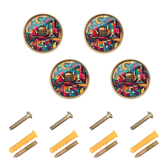 WEIYEKO 4 Pack Kitchen Cabinet Knobs Round Zinc Drawer Pulls, Abstract Skyline