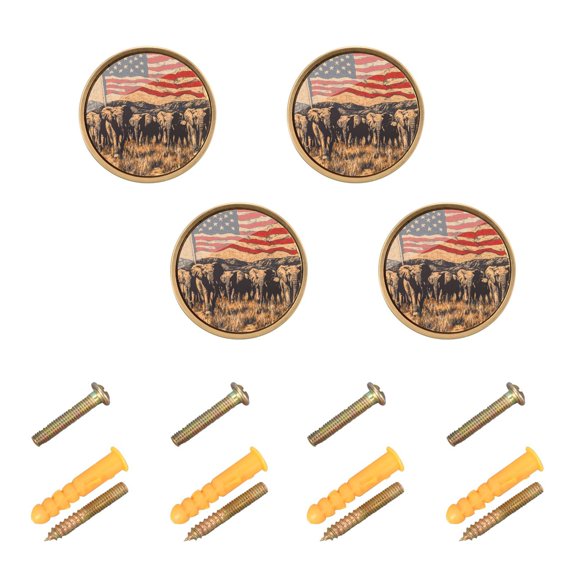 WEIYEKO 4 Pack Kitchen Cabinet Knobs Round Zinc Drawer Pulls, African Elephants and American Flag