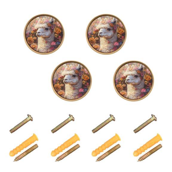 WEIYEKO 4 Pack Kitchen Cabinet Knobs Round Zinc Drawer Pulls, Alpaca in Flowers