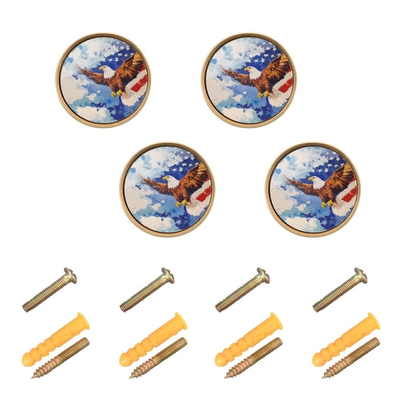 WEIYEKO 4 Pack Kitchen Cabinet Knobs Round Zinc Drawer Pulls, American Flag Eagle Clouds