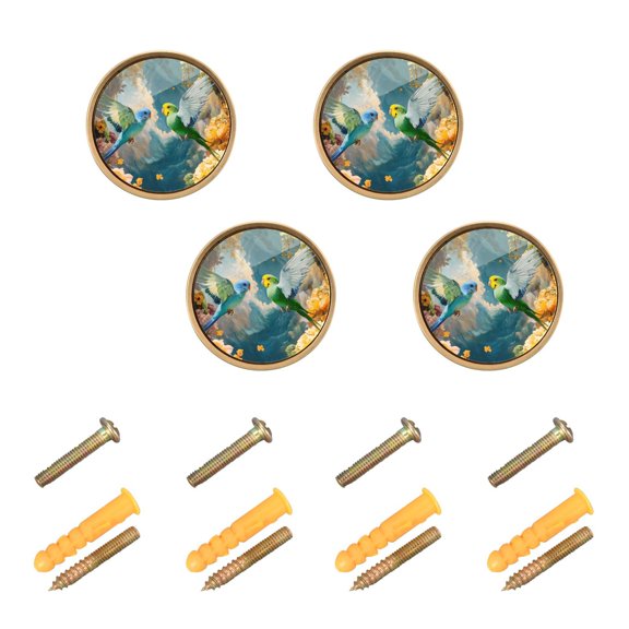 WEIYEKO 4 Pack Kitchen Cabinet Knobs Round Zinc Drawer Pulls, Beautiful Parrots Flying and Flowers