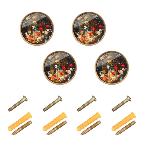 WEIYEKO 4 Pack Kitchen Cabinet Knobs Round Zinc Drawer Pulls, Bird Cake Flower Butterfly