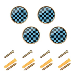 WEIYEKO 4 Pack Kitchen Cabinet Knobs Round Zinc Drawer Pulls, Black Blue Checked