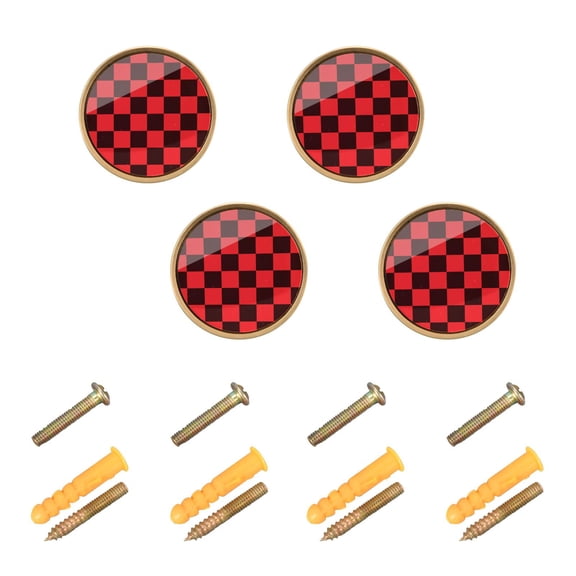 WEIYEKO 4 Pack Kitchen Cabinet Knobs Round Zinc Drawer Pulls, Black Red Checked