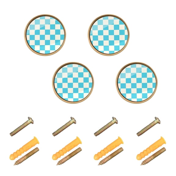 WEIYEKO 4 Pack Kitchen Cabinet Knobs Round Zinc Drawer Pulls, Blue White Checked