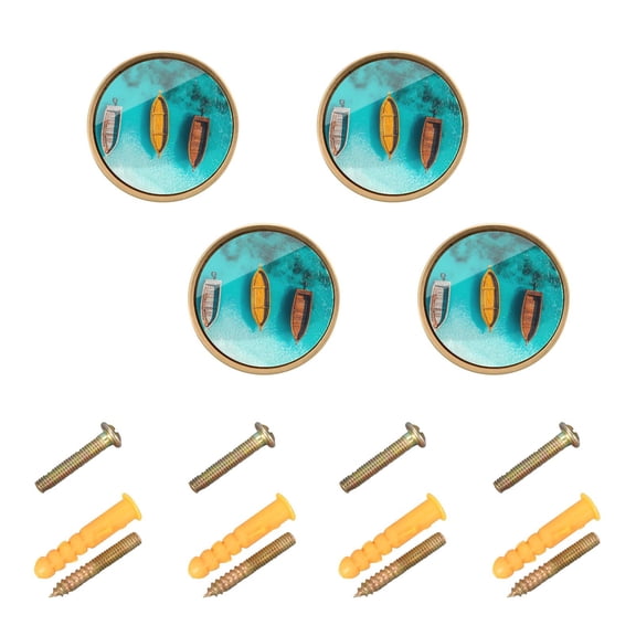 WEIYEKO 4 Pack Kitchen Cabinet Knobs Round Zinc Drawer Pulls, Boats in Turquoise Sea