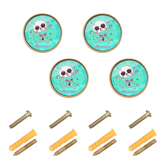 WEIYEKO 4 Pack Kitchen Cabinet Knobs Round Zinc Drawer Pulls, Cartoon Skeleton Dancing with Star