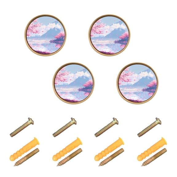 WEIYEKO 4 Pack Kitchen Cabinet Knobs Round Zinc Drawer Pulls, Cherry Blossom Trees with Falling Petals