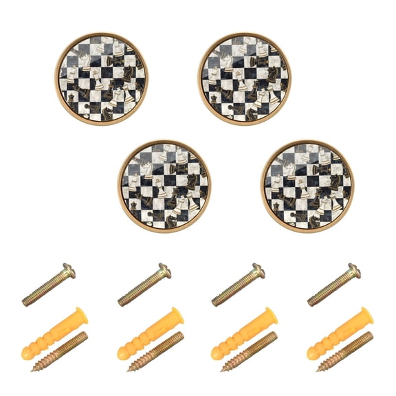 WEIYEKO 4 Pack Kitchen Cabinet Knobs Round Zinc Drawer Pulls, Chess Board and Pieces