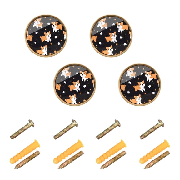 WEIYEKO 4 Pack Kitchen Cabinet Knobs Round Zinc Drawer Pulls, Corgis Dog and Star