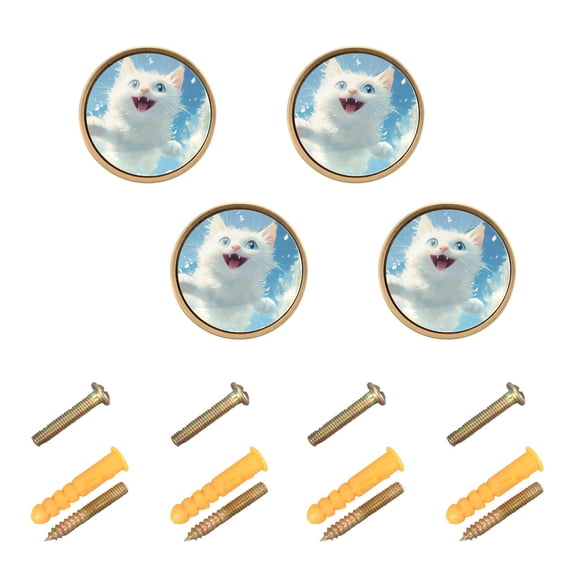 WEIYEKO 4 Pack Kitchen Cabinet Knobs Round Zinc Drawer Pulls, Cute Cat Flying in Sky
