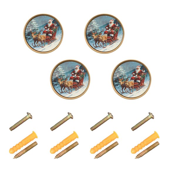 WEIYEKO 4 Pack Kitchen Cabinet Knobs Round Zinc Drawer Pulls, Deers Pull Christmas Santa Claus