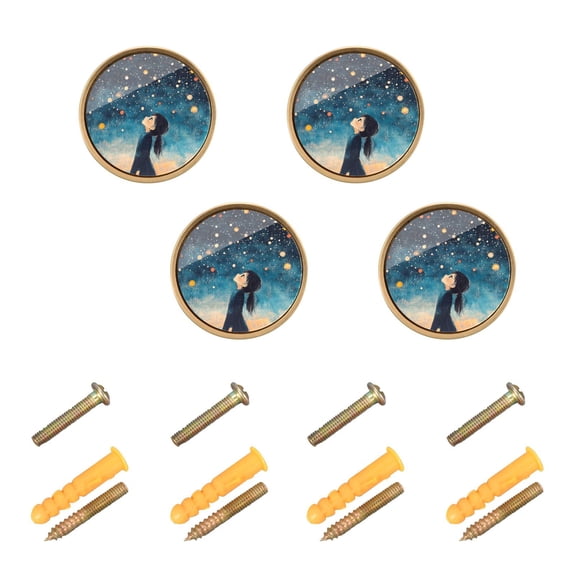 WEIYEKO 4 Pack Kitchen Cabinet Knobs Round Zinc Drawer Pulls, Girl Look Up Night Stars