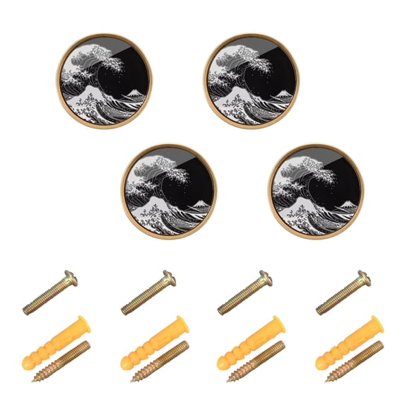 WEIYEKO 4 Pack Kitchen Cabinet Knobs Round Zinc Drawer Pulls, Great Wave Off Kanagawa