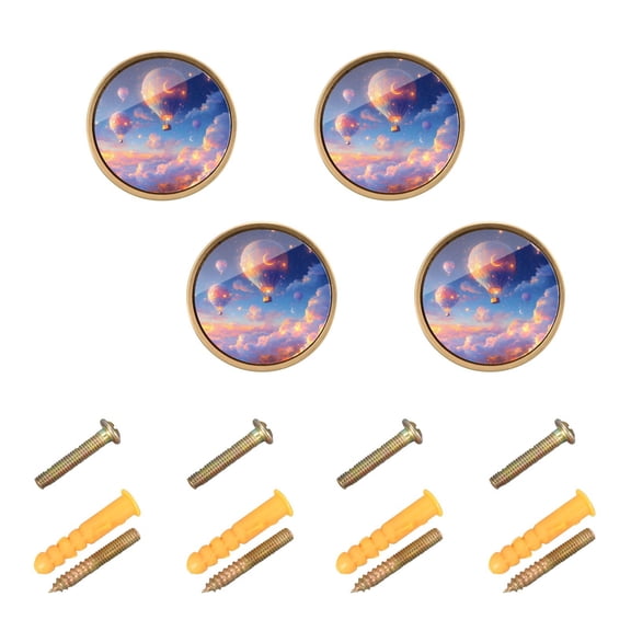 WEIYEKO 4 Pack Kitchen Cabinet Knobs Round Zinc Drawer Pulls, Hot Air Balloons Floating in Sky