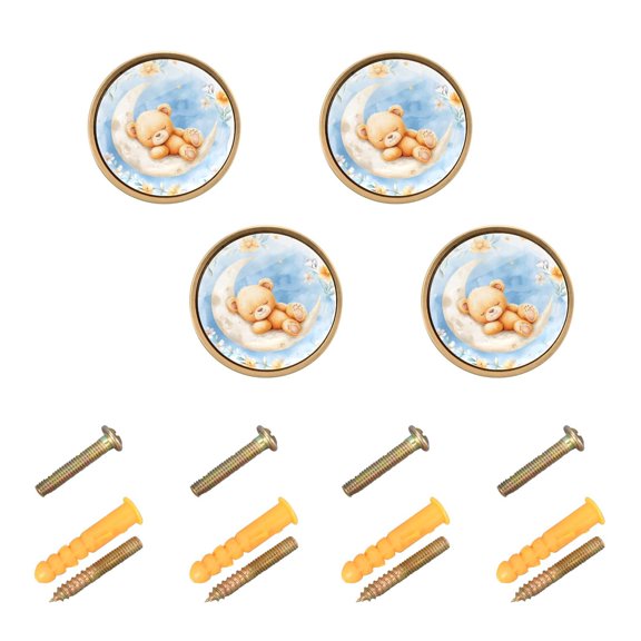 WEIYEKO 4 Pack Kitchen Cabinet Knobs Round Zinc Drawer Pulls, Little Bear Sleeping on Moon