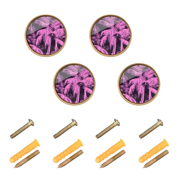 WEIYEKO 4 Pack Kitchen Cabinet Knobs Round Zinc Drawer Pulls, Pink Palm Trees