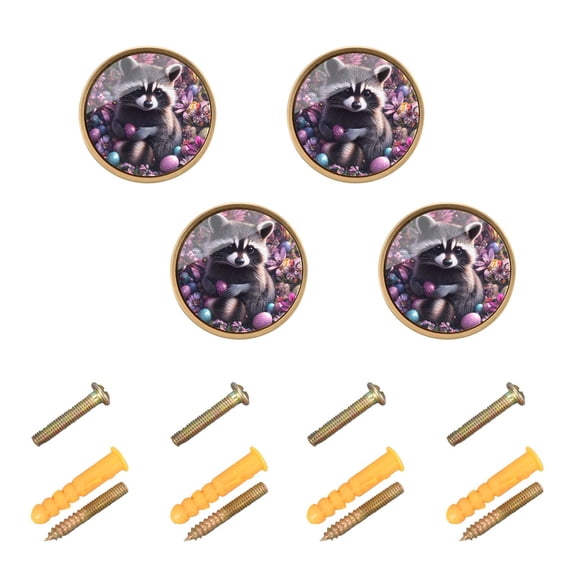 WEIYEKO 4 Pack Kitchen Cabinet Knobs Round Zinc Drawer Pulls, Raccoon Egg Flower